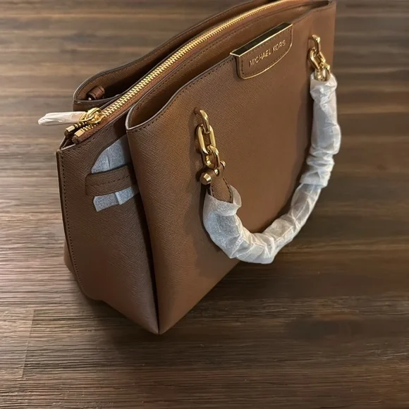 Michael Kors Rochelle Cognac Brown Large Saffiano Leather Bag NWT - Picture 12 of 16